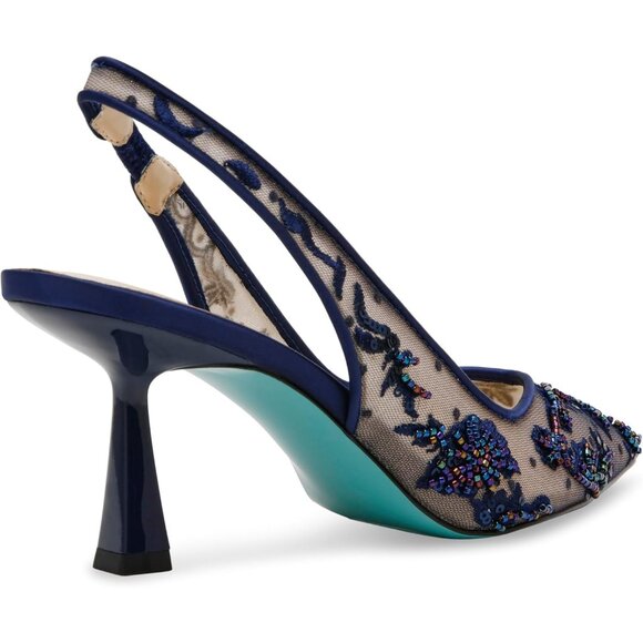 Betsey Johnson Womens Navy Textile Closed Pointed Toe Slingback Nikki Pump - Picture 7 of 8